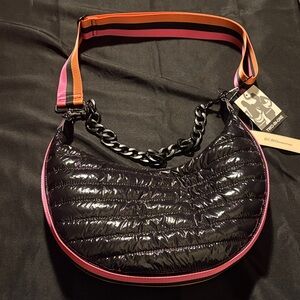 BCBGeneration Shiny Black and Pink Shoulder Bag
